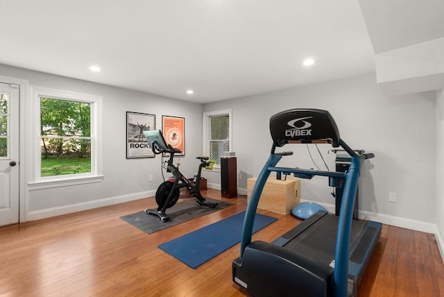 56 Arrowhead Rd, Weston, MA 02493 - exercise area with wood finished floors, baseboards, and recessed lighting