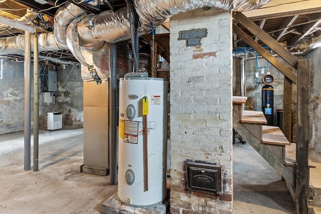 utilities featuring water heater and electric panel