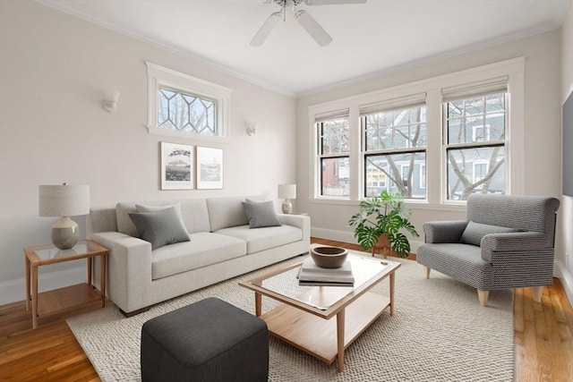 50-52 Linden Pl, Brookline, MA 02446 - living area with crown molding, healthy amount of natural light, light wood-style flooring, and baseboards