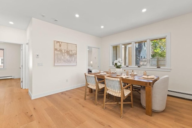 354 Gifford Unit 1, Falmouth, MA 02540 - dining space with light wood-style flooring, a baseboard heating unit, recessed lighting, and baseboards