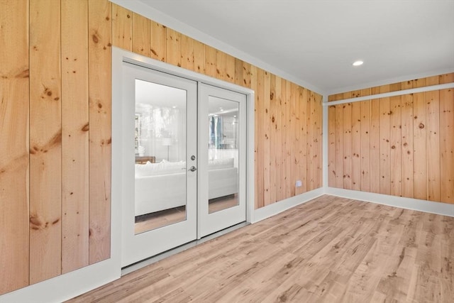 354 Gifford Unit 1, Falmouth, MA 02540 - empty room with french doors, wood finished floors, wood walls, baseboards, and recessed lighting