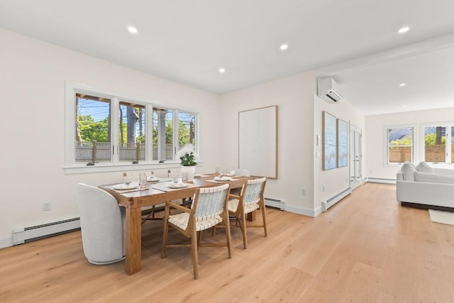 354 Gifford Unit 1, Falmouth, MA 02540 - dining space with a baseboard radiator, a wall mounted air conditioner, light wood finished floors, and recessed lighting