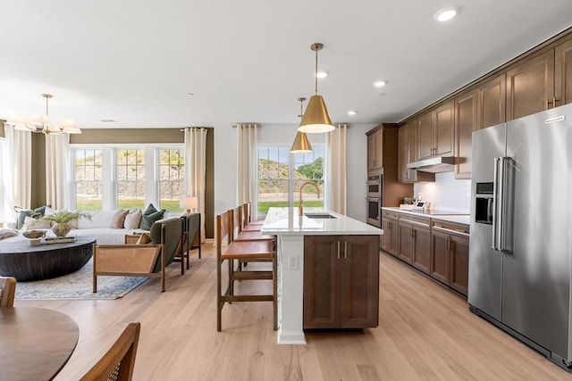 kitchen featuring light countertops, light wood finished floors, plenty of natural light, and appliances with stainless steel finishes