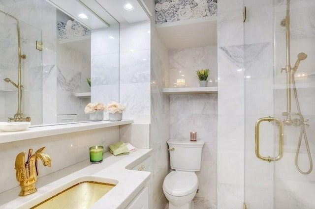 376 Marlborough St Unit 4, Boston, MA 02116 - full bathroom featuring a stall shower, vanity, and tile walls