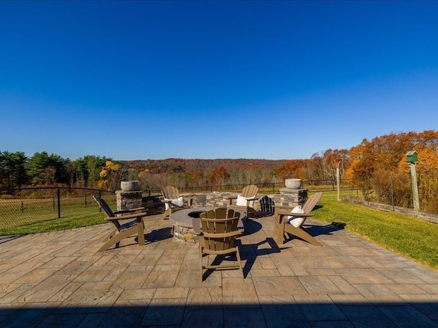 view of patio / terrace featuring a fire pit