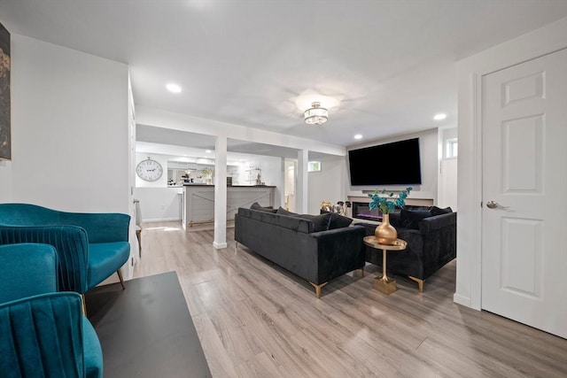 living room featuring light wood-type flooring