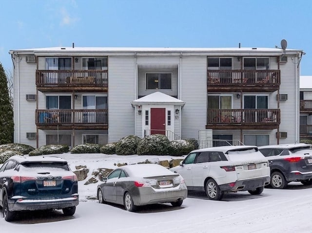 view of snow covered property