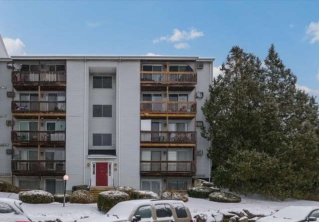 view of snow covered building