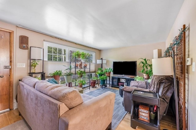 living area with light wood-style floors