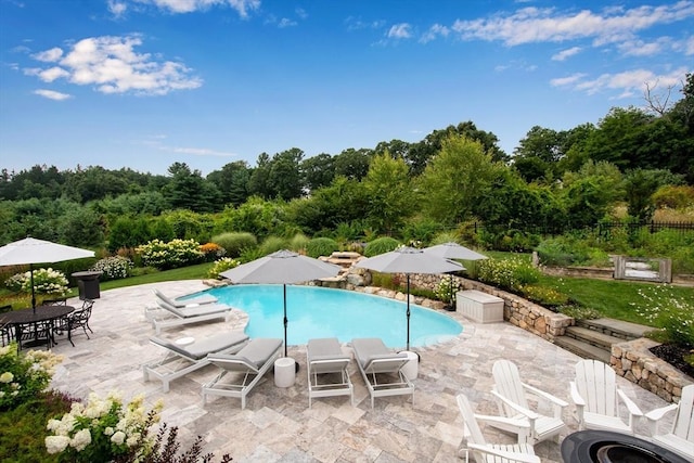 pool with a patio