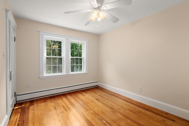 14 E Division St, Holbrook, MA 02343 - spare room with a baseboard radiator, light wood-style flooring, baseboards, and ceiling fan