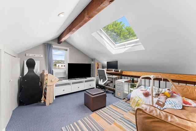 2A Brewer St, Boston, MA 02130 - living area with carpet floors, a desk, and a skylight