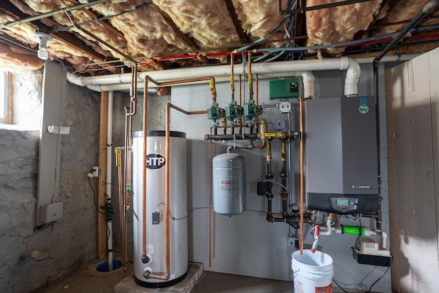 utility room with water heater