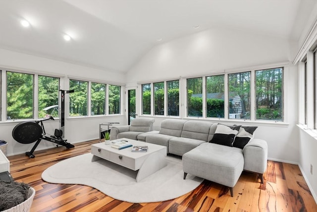 169 Hickory Rd, Weston, MA 02493 - living area featuring vaulted ceiling, light wood-style flooring, and recessed lighting
