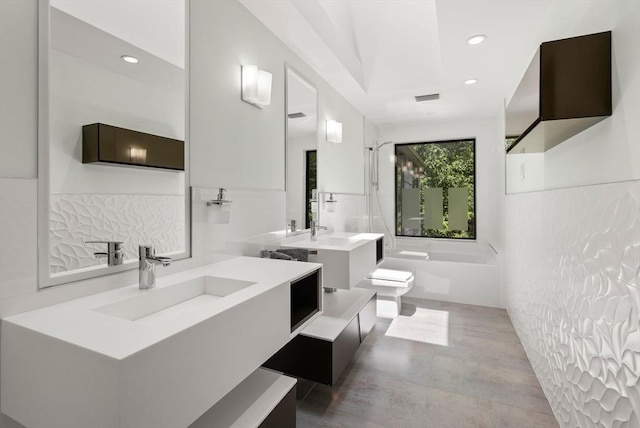 169 Hickory Rd, Weston, MA 02493 - bathroom with toilet, vanity, recessed lighting, and bathtub / shower combination