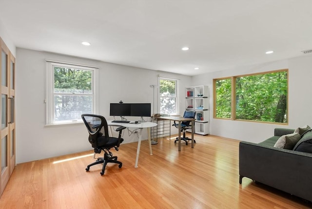 169 Hickory Rd, Weston, MA 02493 - home office with light wood-style floors and recessed lighting