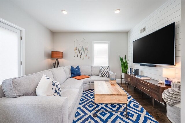 101 Draper St Unit 3, Boston, MA 02122 - living area featuring dark wood finished floors and recessed lighting