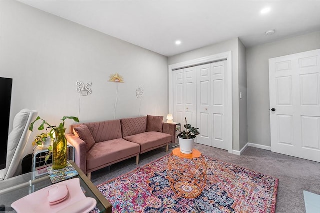 105 Depot St Unit A, Milford, MA 01757 - living room featuring carpet floors, baseboards, and recessed lighting