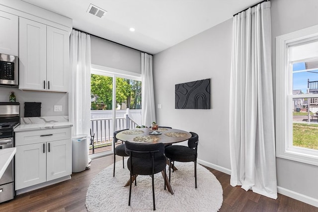 105 Depot St Unit A, Milford, MA 01757 - dining room featuring plenty of natural light, dark wood-style floors, and baseboards