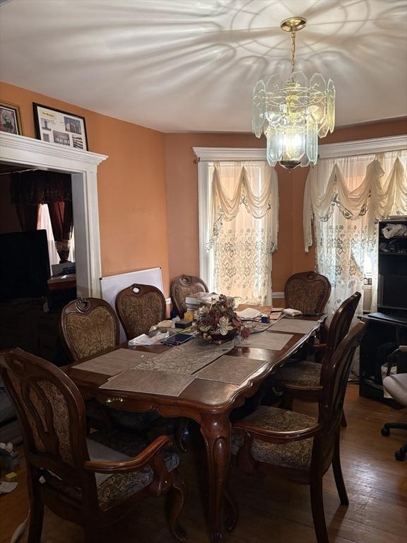 12 Graves Ave, Lynn, MA 01902 - dining room featuring a chandelier and wood finished floors
