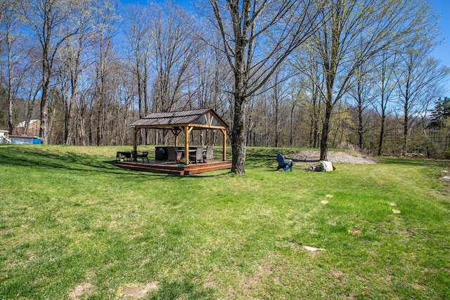 32 Leverett Rd, Shutesbury, MA 01072 - view of green lawn featuring a gazebo and a wooden deck