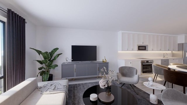 living area featuring light wood finished floors