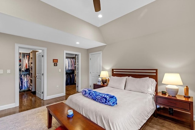44 Sunset Ridge Ln Unit 44, Bolton, MA 01740 - bedroom featuring a walk in closet, a closet, wood finished floors, baseboards, and recessed lighting