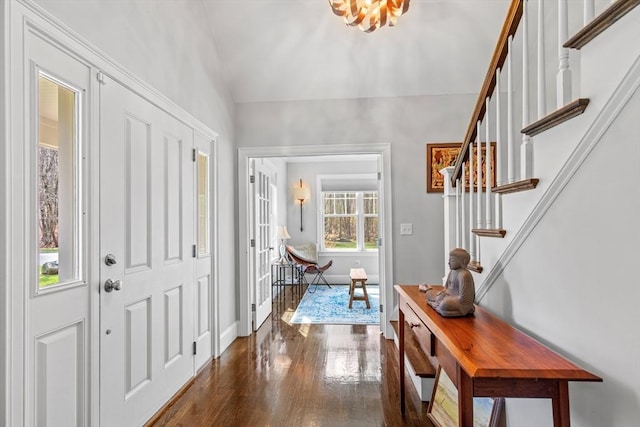 44 Sunset Ridge Ln Unit 44, Bolton, MA 01740 - entryway with dark wood-style floors, stairway, and baseboards