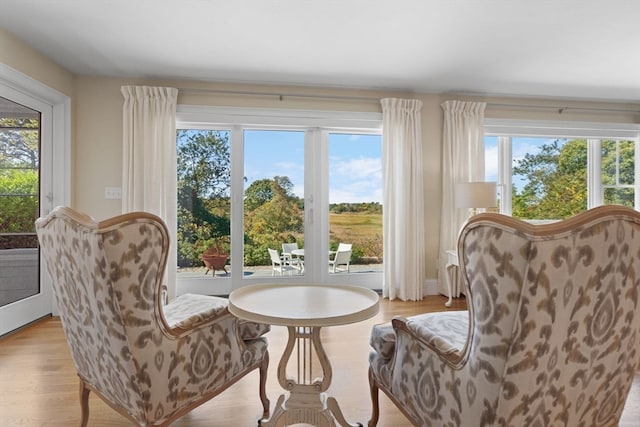 sitting room featuring light hardwood / wood-style floors and plenty of natural light