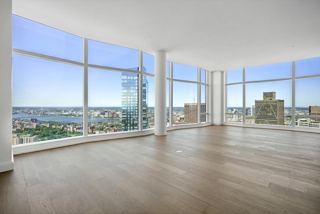 spare room with hardwood / wood-style flooring and floor to ceiling windows