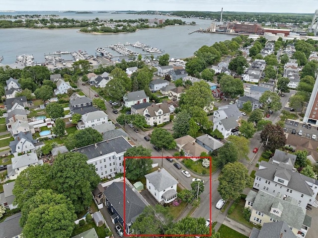 78/80 Curtis Ave, Quincy, MA 02169 - aerial view of residential area with a large body of water and property parcel outlined