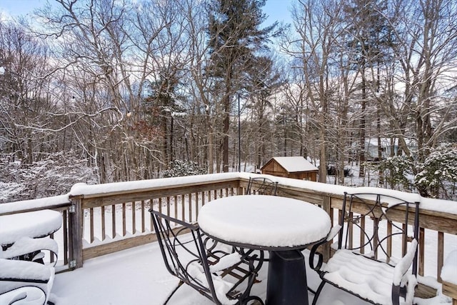 view of snow covered deck