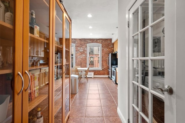 293-295 Commonwealth Ave Unit 3C, Boston, MA 02111 - hall with brick wall, french doors, and recessed lighting