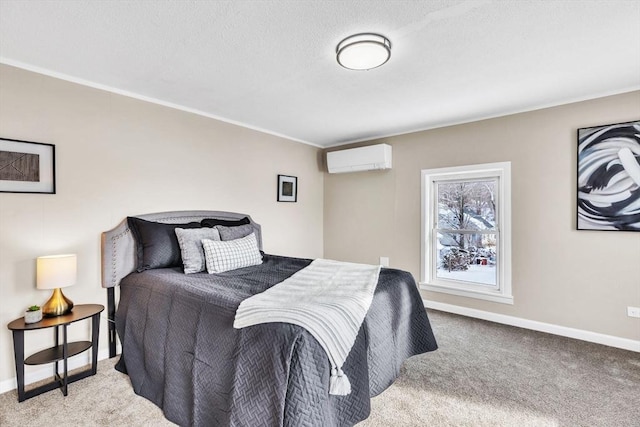 carpeted bedroom featuring a wall mounted air conditioner