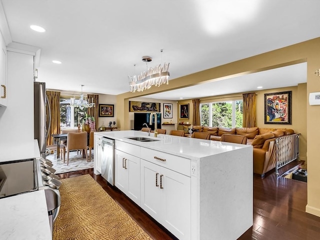 188 Atlantic St, Gloucester, MA 01930 - kitchen with a chandelier, appliances with stainless steel finishes, healthy amount of natural light, light countertops, and recessed lighting