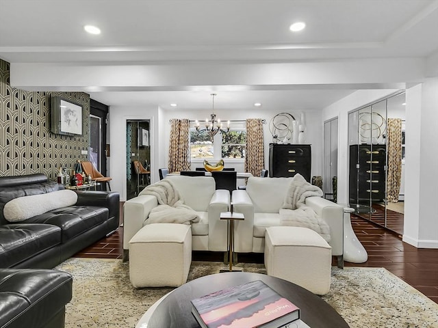 188 Atlantic St, Gloucester, MA 01930 - living area with a chandelier, wood finished floors, and recessed lighting