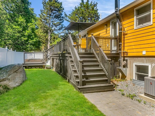188 Atlantic St, Gloucester, MA 01930 - view of yard with stairs and a wooden deck