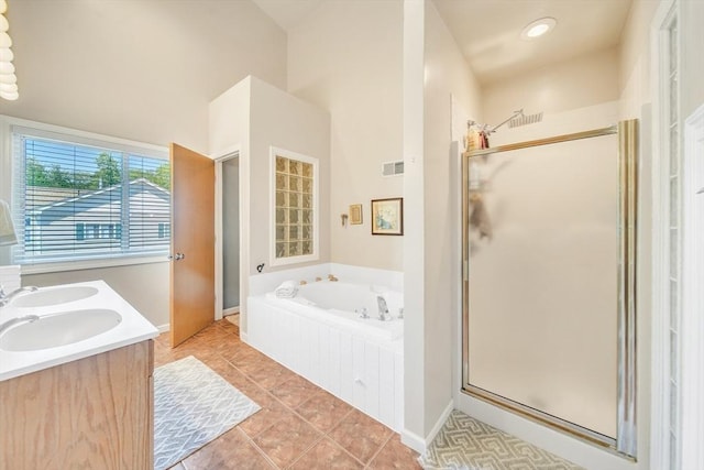 222 Algonquin Unit 222, Ashland, MA 01721 - bathroom with a garden tub, a shower stall, tile patterned floors, and double vanity