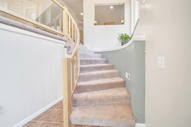 222 Algonquin Unit 222, Ashland, MA 01721 - stairs with tile patterned floors, baseboards, and recessed lighting