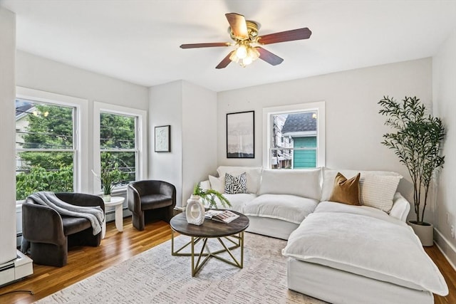 20 Lake St Unit 2, Somerville, MA 02143 - living room featuring a baseboard heating unit, wood finished floors, and ceiling fan