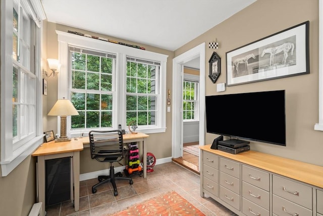 21 Marsh St, Dedham, MA 02026 - home office featuring a baseboard radiator and light tile patterned floors