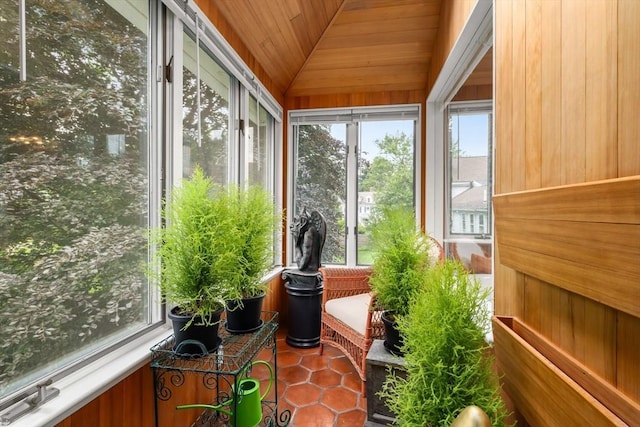 21 Marsh St, Dedham, MA 02026 - sunroom / solarium with tile patterned floors, vaulted ceiling, and wooden ceiling