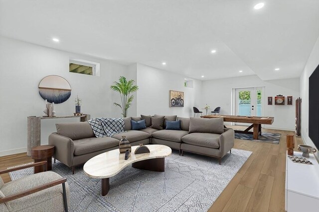 443 Central Ave, Needham, MA 02494 - living area with light wood-type flooring, recessed lighting, baseboards, and pool table