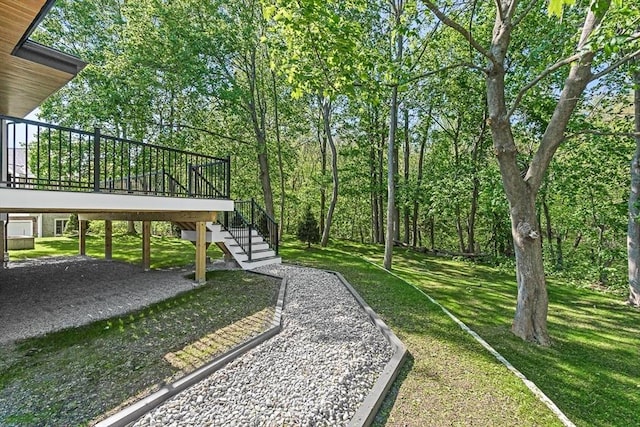 443 Central Ave, Needham, MA 02494 - view of grassy yard featuring stairs and a wooden deck