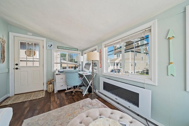 12 Moreland Ave Unit 1, Hull, MA 02045 - home office featuring vaulted ceiling, wood finished floors, and baseboards