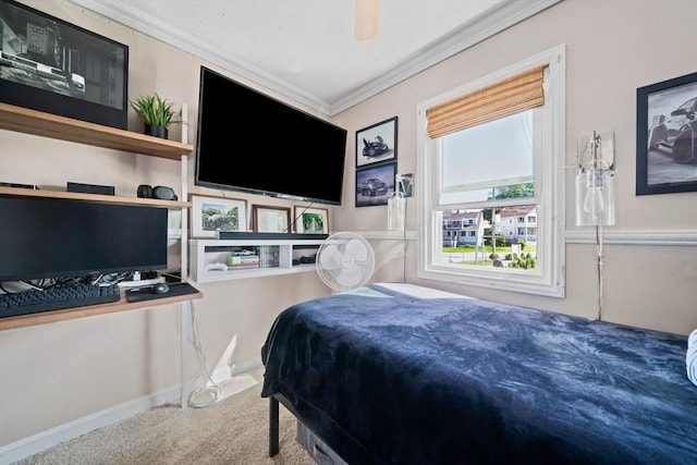 12 Moreland Ave Unit 1, Hull, MA 02045 - carpeted bedroom with ornamental molding, baseboards, and ceiling fan