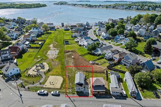 12 Moreland Ave Unit 1, Hull, MA 02045 - aerial perspective of suburban area with a nearby body of water and property parcel outlined