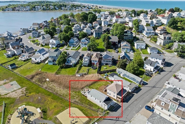 12 Moreland Ave Unit 1, Hull, MA 02045 - aerial view of residential area featuring a nearby body of water and property boundaries highlighted