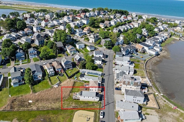 12 Moreland Ave Unit 1, Hull, MA 02045 - aerial view of residential area featuring expansive beach and property parcel outlined