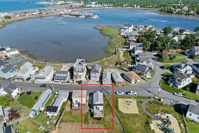 12 Moreland Ave Unit 1, Hull, MA 02045 - aerial view of residential area featuring a large body of water and property boundaries highlighted